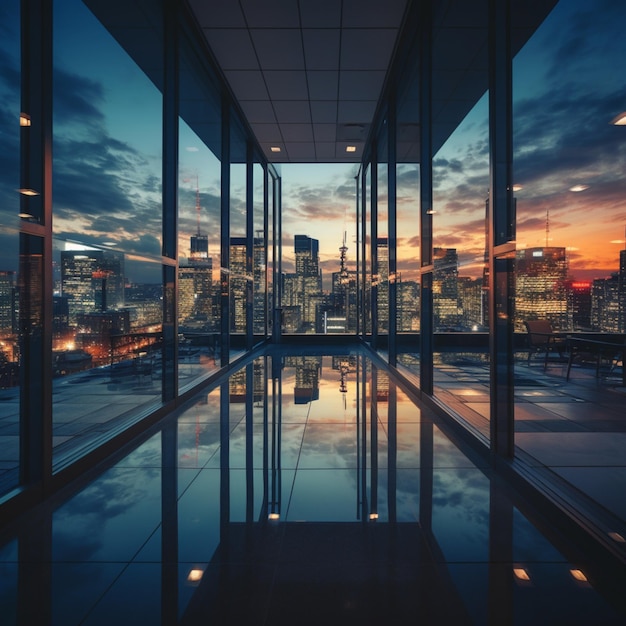 Japanese Office windows Evening skyline Leading lines Lowangle Futuristic Window reflections