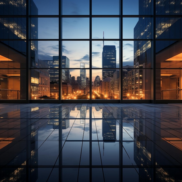 Japanese Office windows Evening skyline Leading lines Lowangle Futuristic Window reflections