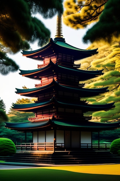 Japanese pagoda in park morning