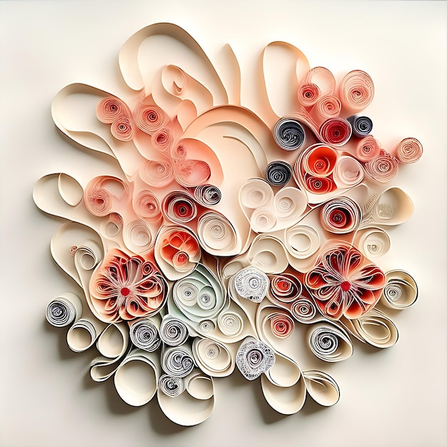 Photo japanese paper art quilling 8k rolled paper floral bouquet in muted bohemian colors on white