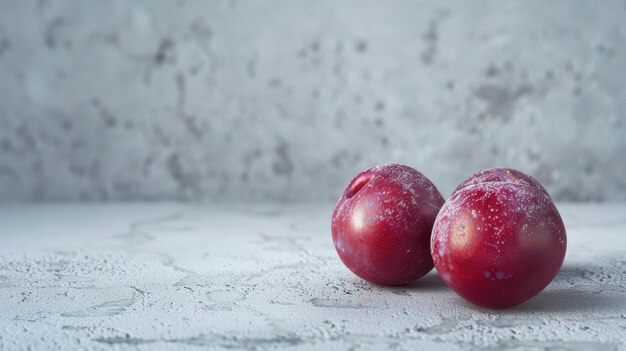 Photo japanese plum fruit on a concrete surface and a white background