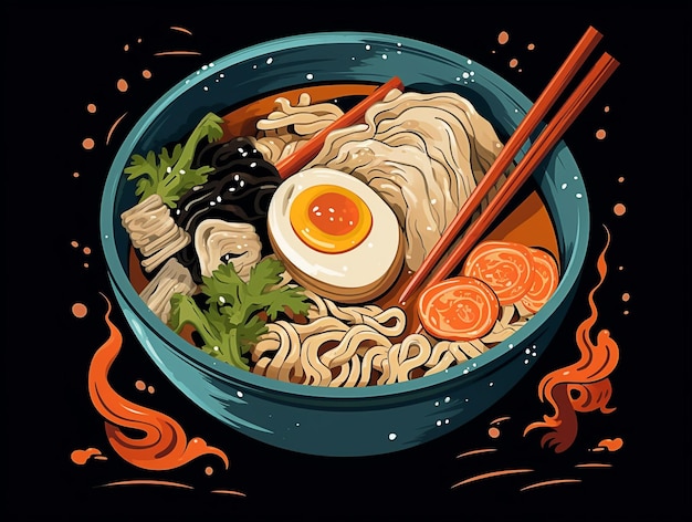 Japanese Ramen Noodle Illustration Cartoon Style AI Generated