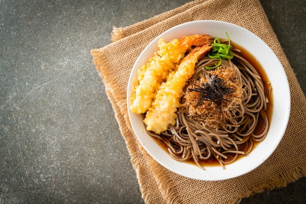 Japanese ramen noodles with shrimps tempura - Asian food style