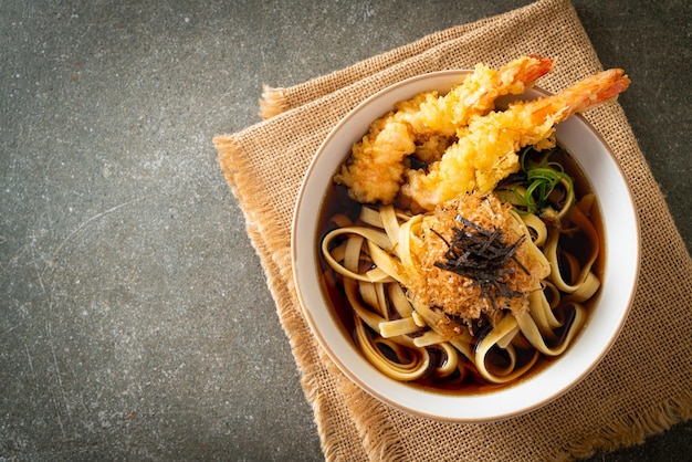 Japanese ramen noodles with shrimps tempura