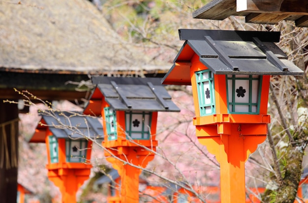 Japanese red lantern in temple