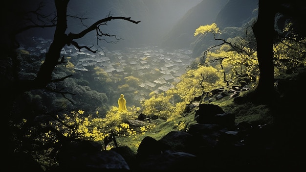 Japanese Samurai Film Still with Yellow Mist