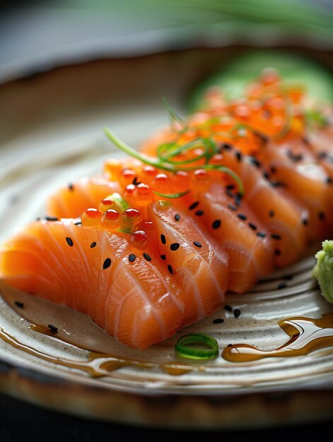 Japanese sashimi Aburi Seared fish with rice close up food photography