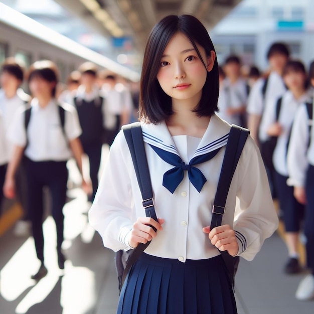 Japanese schoolgirl at the school