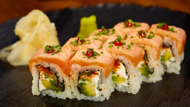 Japanese seafood sushi set closeup Shallow dof