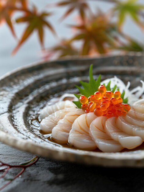 Photo japanese seared akagai sashimi sashimi akagai light background detailed setting close up food photo