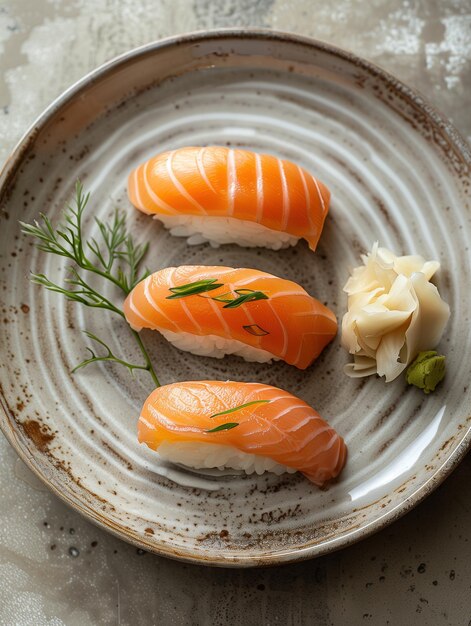 Photo japanese seared fish nigiri sushi aburi with light background close up nigiri food photo