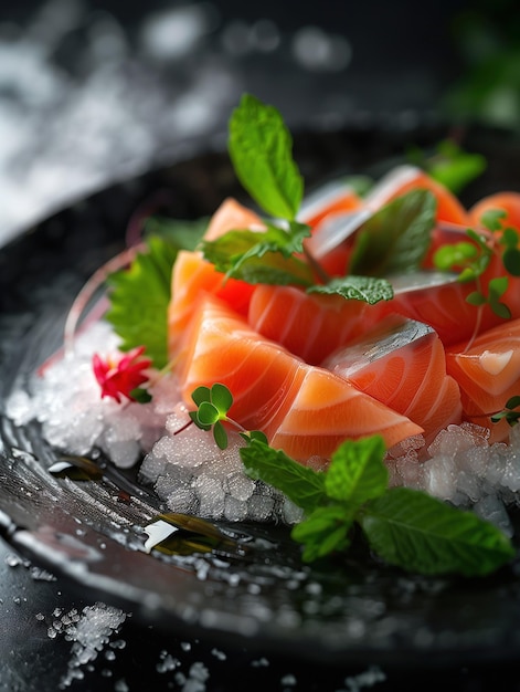 Photo japanese seared fish sashimi sushi aji with dark background close up nigiri sashimi food photo