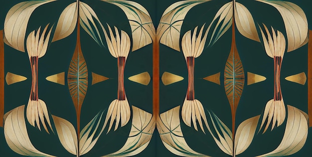 Japanese style flower and leaf pattern. Bamboo, hemp and lotus illustration on green background.