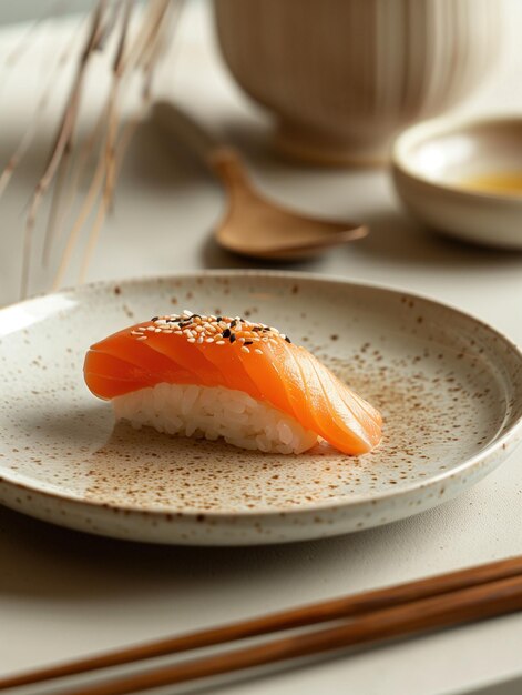 Photo japanese sushi aburi nigiri seared fish on rice light background nigiri photo