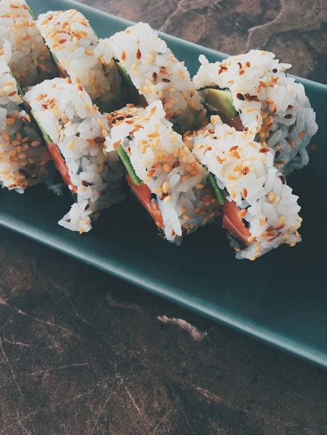 Japanese sushi in a restaurant at lunch time asian cuisine