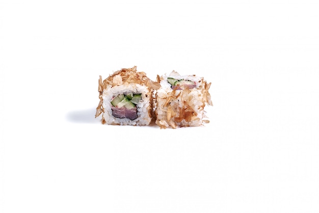 japanese sushi rolls isolated on white