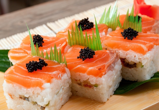 Japanese sushi traditional japanese food Roll made of salmon