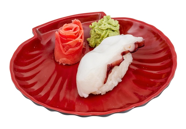 Japanese sushi with meat octopus on a white background