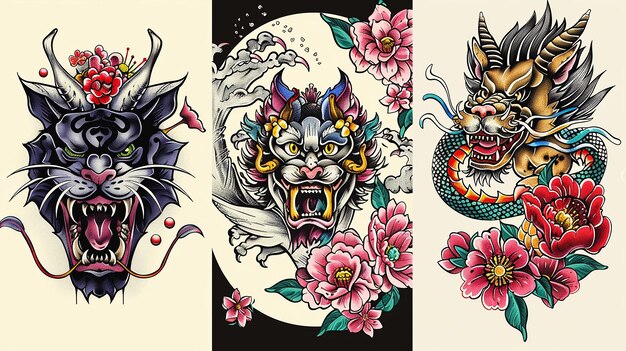 Photo japanese tattoo set