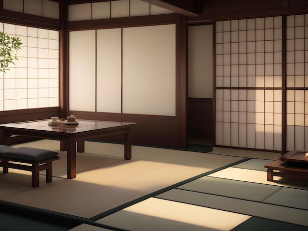 Japanese Tea Room With Tatami Mats generative ai