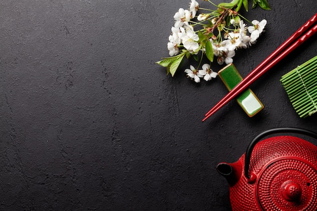 Japanese teapot and sushi chopsticks