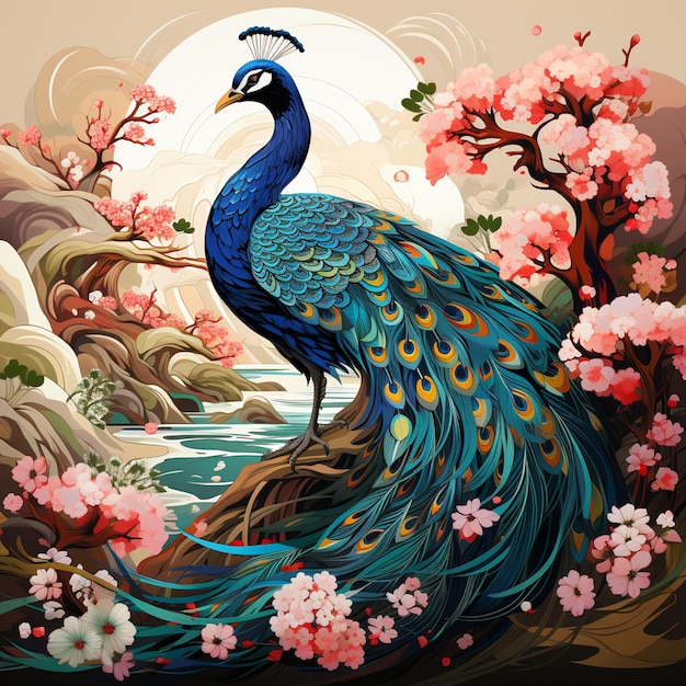 Japanese themed peacock