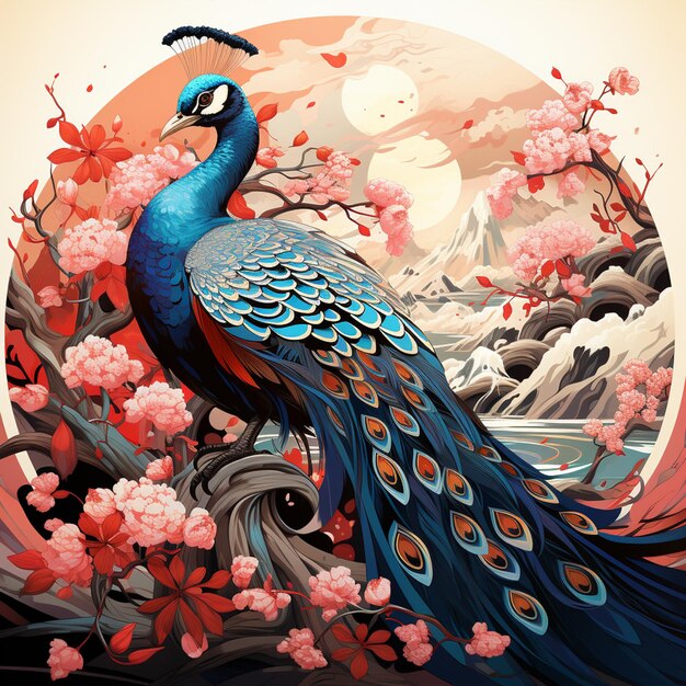 Japanese themed peacock