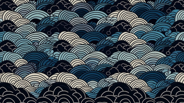 Japanese traditional wave motifs background texture design ocean waves seamless Generative AI