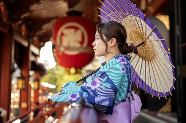 Japanese wagasa umbrella help by young woman