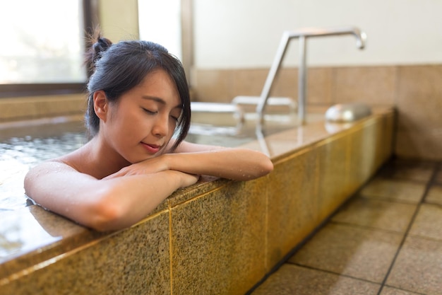 Japanese woman enjoy hot springs