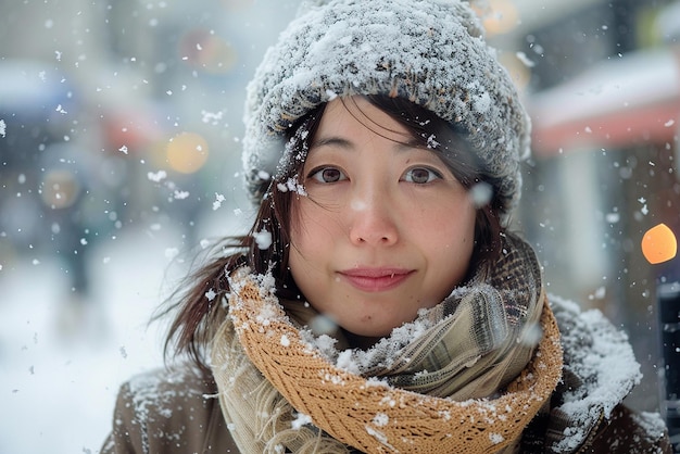 Japanese Woman Selfie in Aomori Snow