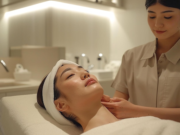 Japanese Woman Undergoing Facial Treatment