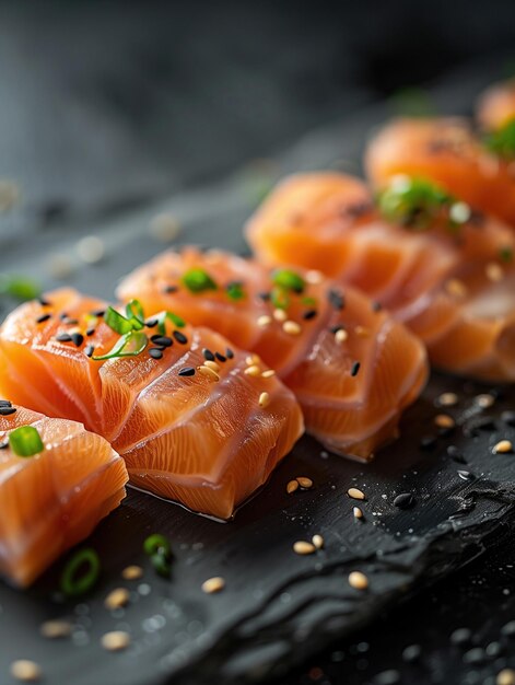 Photo japanese yellowtail sashimi displayed on a dark background