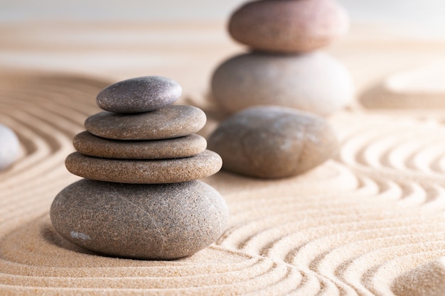 Japanese zen garden with stone in raked sand