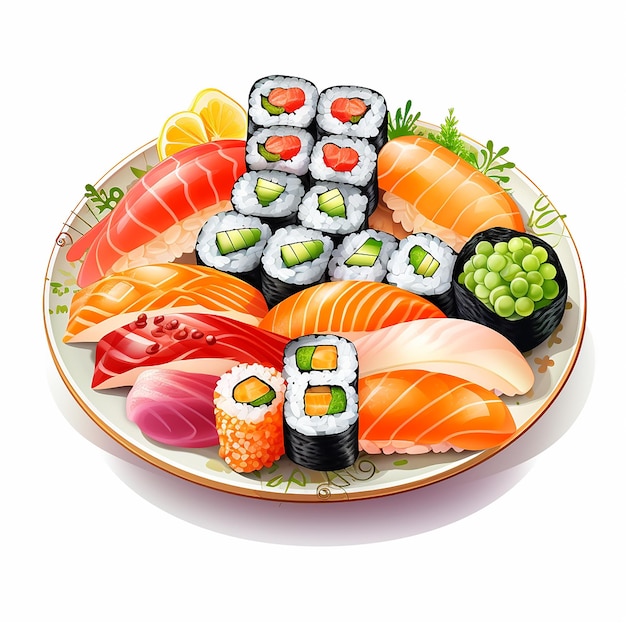 Japanize food fish sushi salmon rice modern food caviar flowers decoration maki