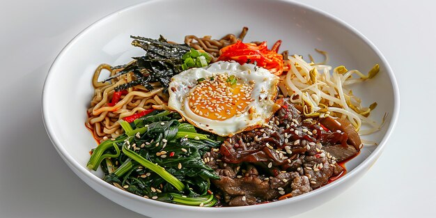 Photo japchae eye view image white background