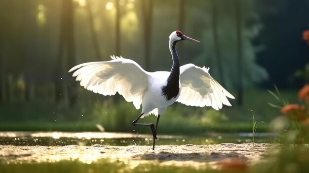 Japenese Crane Bird in Forest