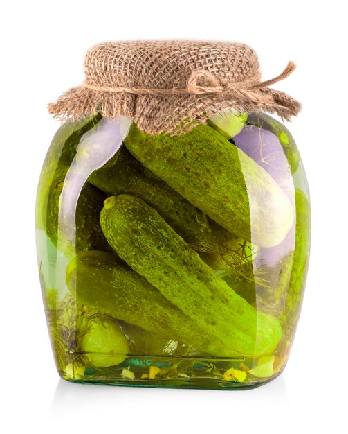 jar of canned cucumbers isolated on white