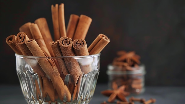 Photo a jar of cinnamon sticks with a jar of cinnamon sticks in it