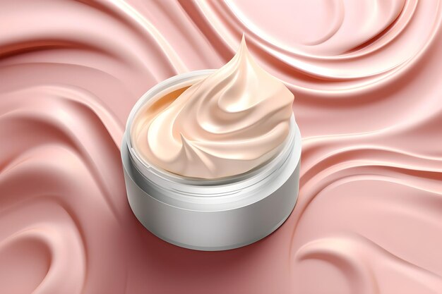 A jar of cream on a pink background