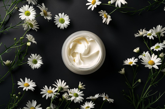 Photo a jar of cream surrounded by flowers