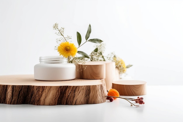 A jar of cream with a flower on it next to a jar of cream.