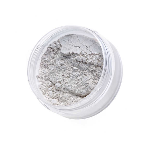 Jar of face powder isolated on white