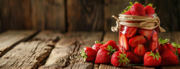 Jar of Fresh Strawberries on Wooden Table