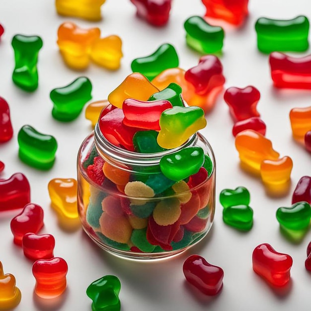 Photo a jar of gummy bears with a jar of candy in it