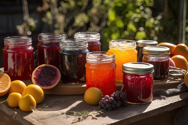 Jar of homemade jams and jellies ready to be enjoyed on toast or crackers created with generative ai