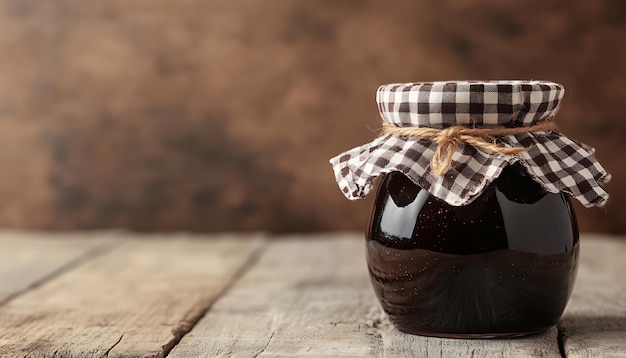 Photo a jar of homemade preserves with a gingham lid