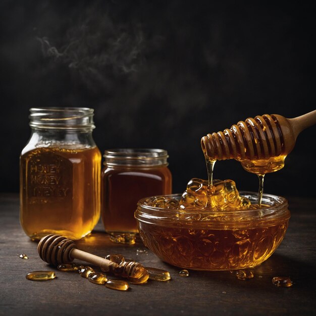 Photo a jar of honey capturing the rich flavors of natures nectar in every drop