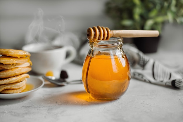 Jar of honey close-up