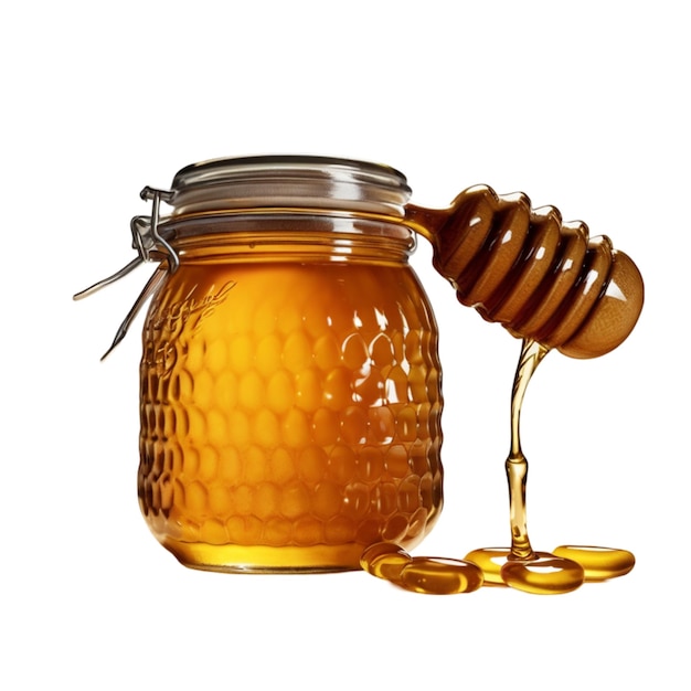 a jar of honey with a brown lid that says quot honey quot